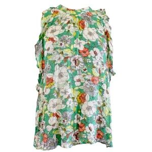 Maeve for Anthropologie Gramercy Ruffled Top – Green Floral – Size XS​​